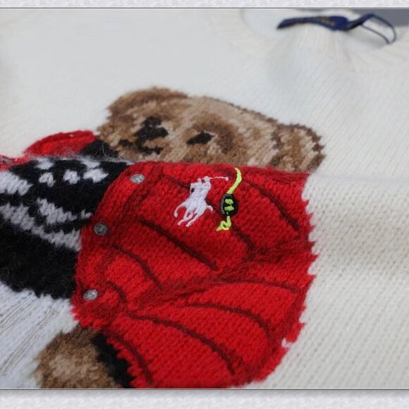 Polo Ralph Lauren Red Puffer Bear Crewneck Sweater - Cream - Picture 4 of 6